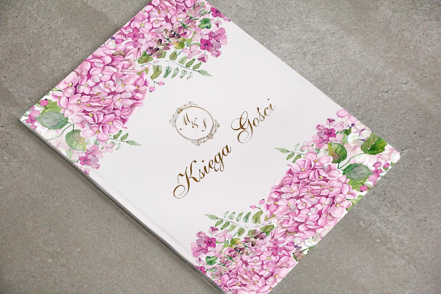 Księga Gości z Hortensją i Złoceniem | Elegancka Personalizowana Księga Weselna A4 | Sorento Nr 6