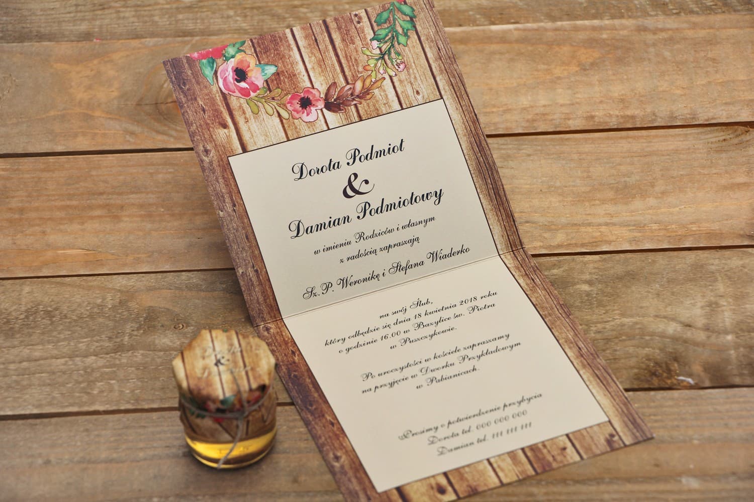 Zaproszenia ślubne w stylu rustykalnym z różową eustomą – Rustykalne nr 2 - 3