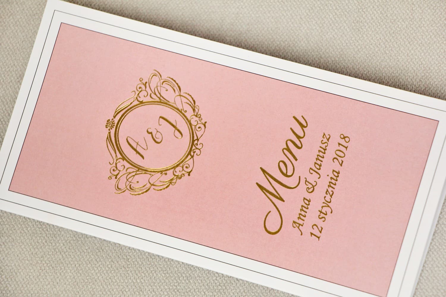 Eleganckie Menu Weselne Różowe Złocone | Karta Dań Glamour z Ornamentami | Sonata nr 2