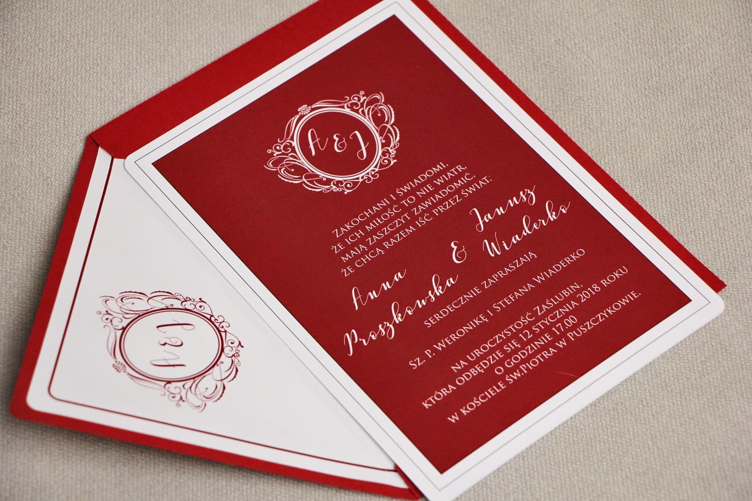 Zaproszenia ślubne w stylu glamour czerwone ze złoceniem – Sonata nr 3 - 2