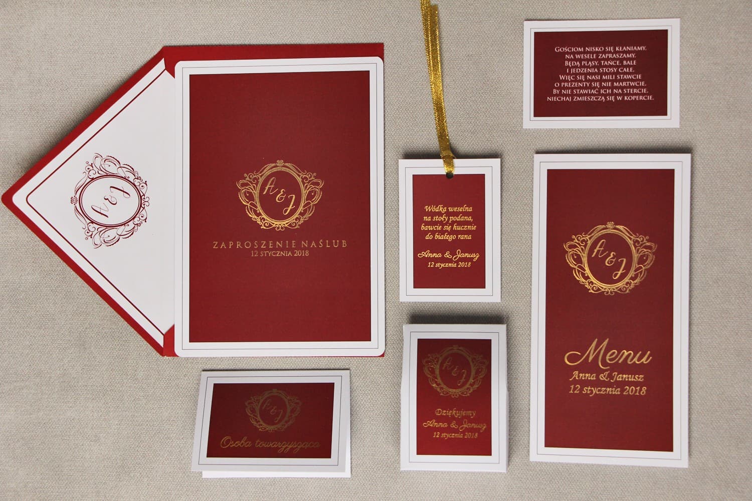 Zaproszenia ślubne w stylu glamour czerwone ze złoceniem – Sonata nr 3 - 3