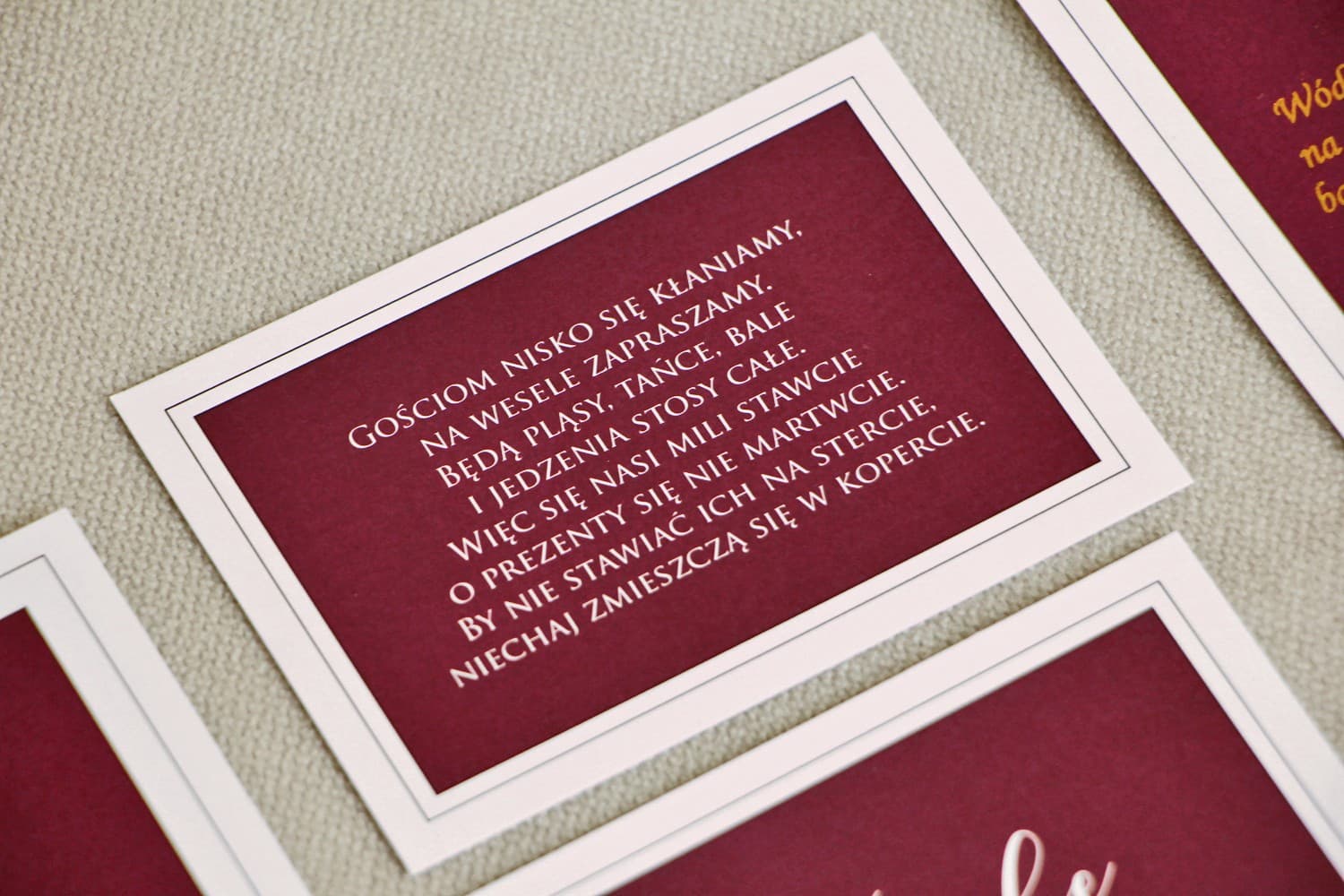 Bileciki do Zaproszeń z Prośbą o Pieniądze | Burgundowe Wkładki do Zaproszeń Ślubnych | Sonata nr 6