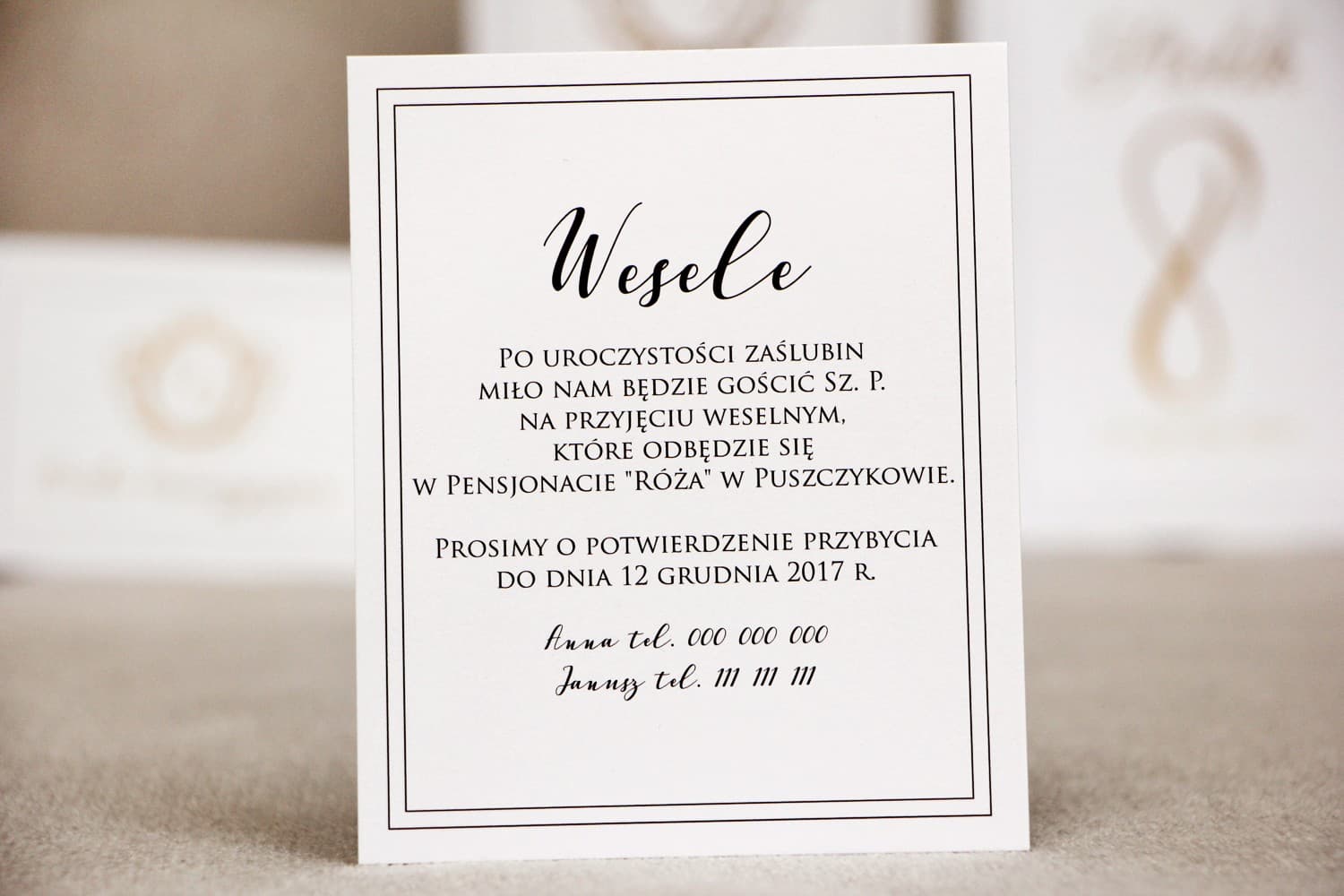 Eleganckie bileciki do zaproszeń ślubnych | Czarno-białe wkładki z własnym tekstem | Sonata nr 9