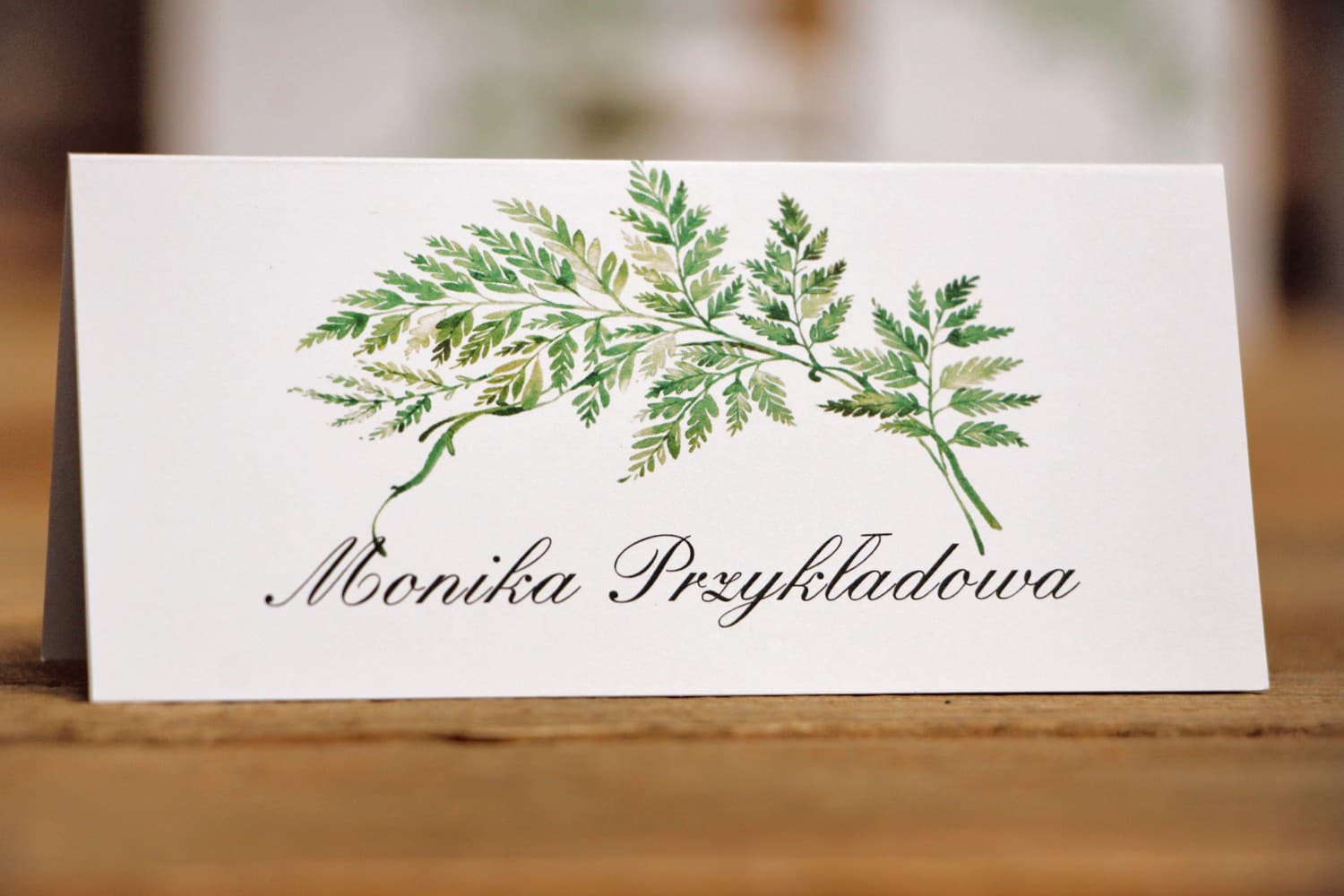 Winietki Ślubne Kalia nr 1 – Botaniczne Wizytówki na Stół z Liściem Paproci