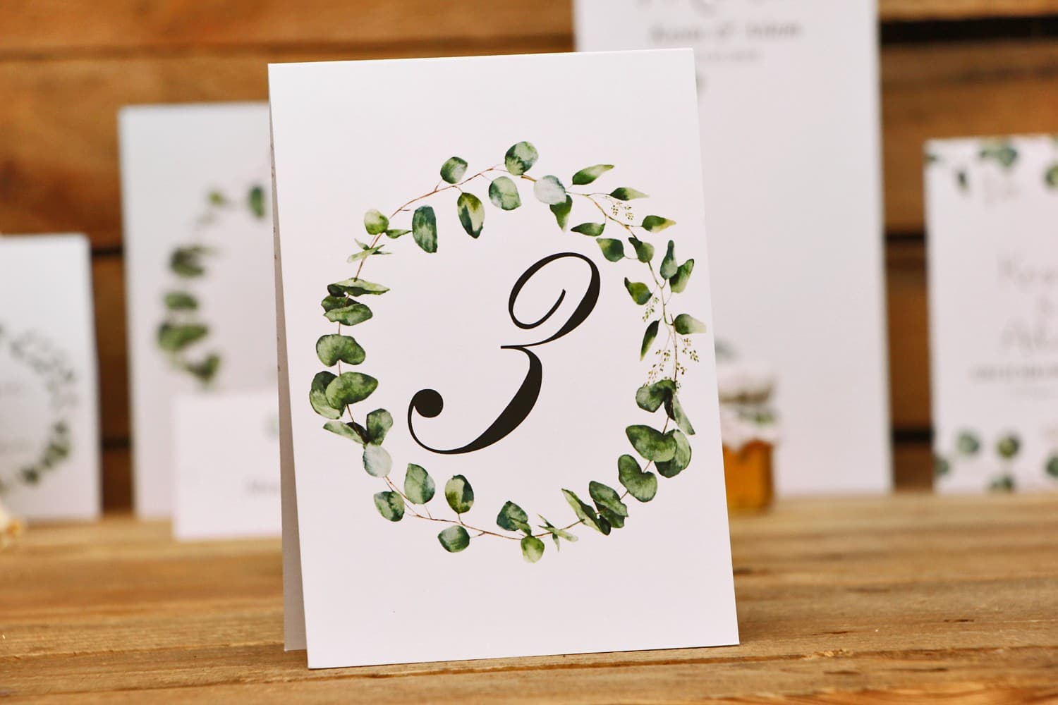 Numerki na stół weselny Eukaliptus | Stojące, styl Greenery | Kalia nr 2