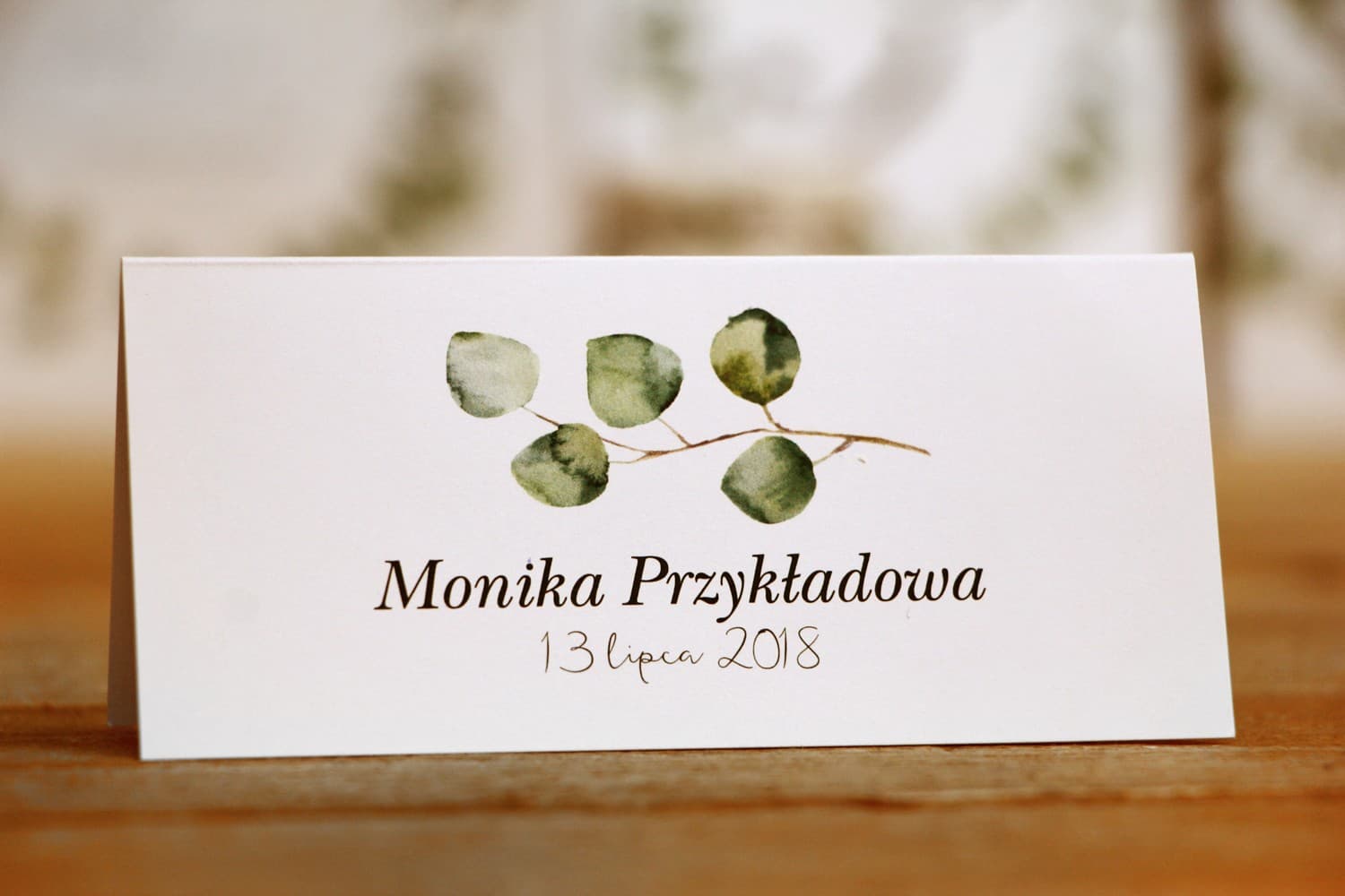 Winietki Ślubne Kalia nr 2 – Satynowe Wizytówki na Stół w Stylu Greenery