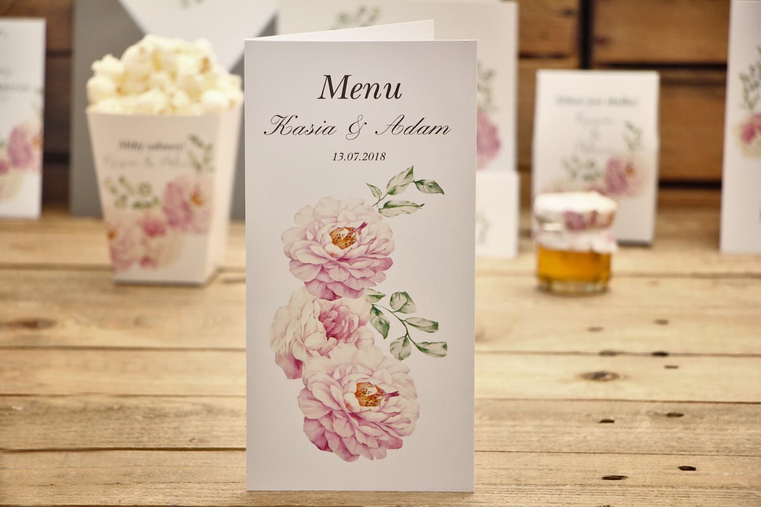 Menu Weselne Składane Pudrowe Róże, Elegancka Karta Dań na Stół | Menu na Wesele Kwiatowe | Kalia nr 6