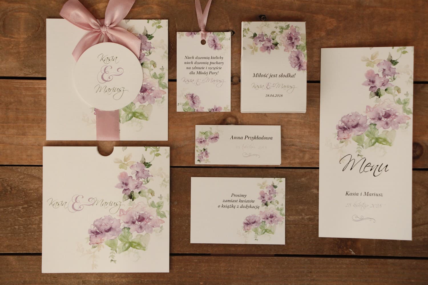 Zaproszenia Ślubne Malowane Kwiaty nr 1 – Fiolet w Etui - 2