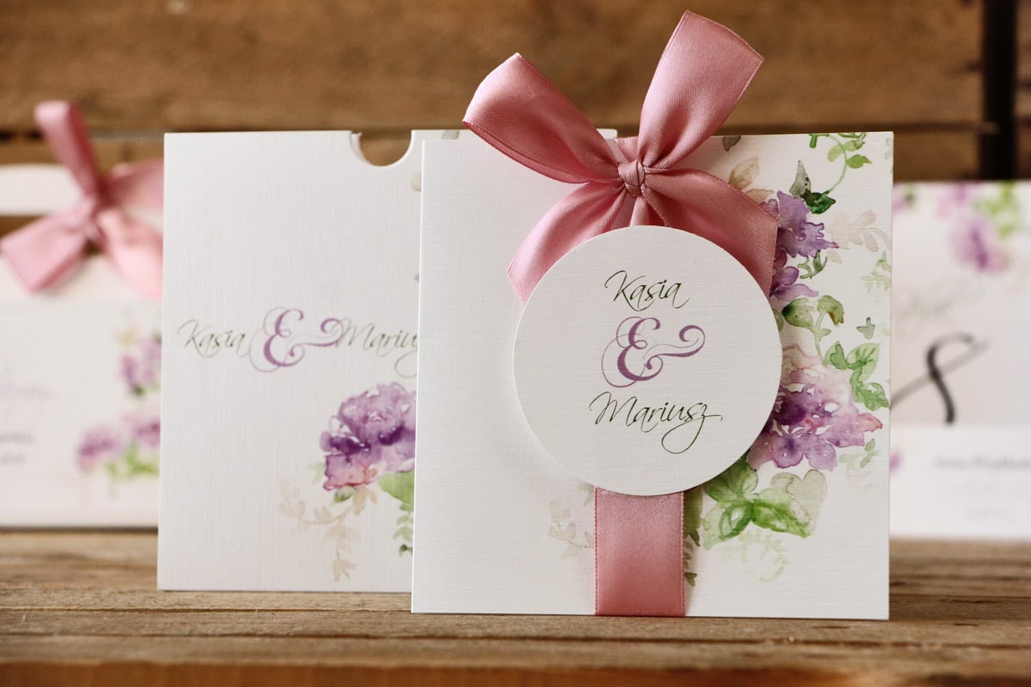 Zaproszenia Ślubne Malowane Kwiaty nr 1 – Fiolet w Etui - 3