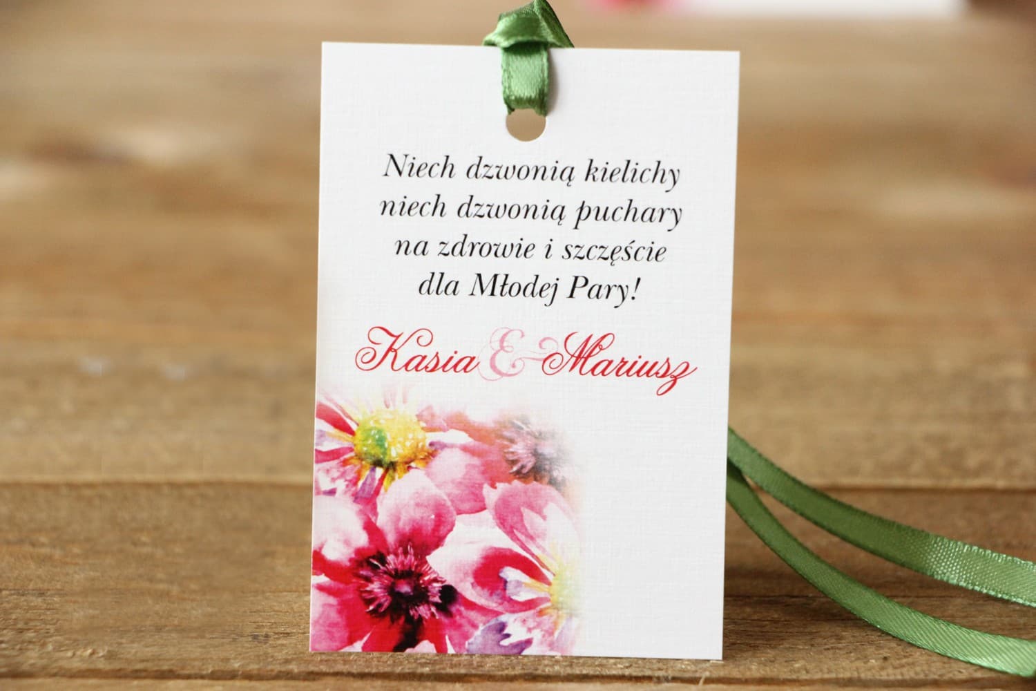Kwiatowe Zawieszki na Wódkę Weselną Akwarela | Personalizowane bileciki na alkohol | Malowane Kwiaty nr 7