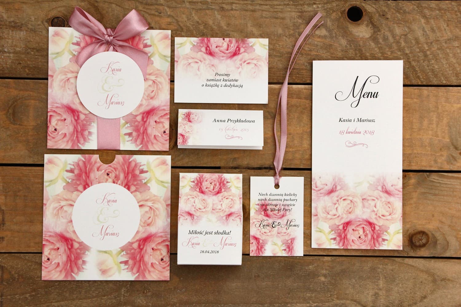 Zaproszenia ślubne z piwoniami na miętowym tle w eleganckim etui Malowane Kwiaty nr 9 - 3