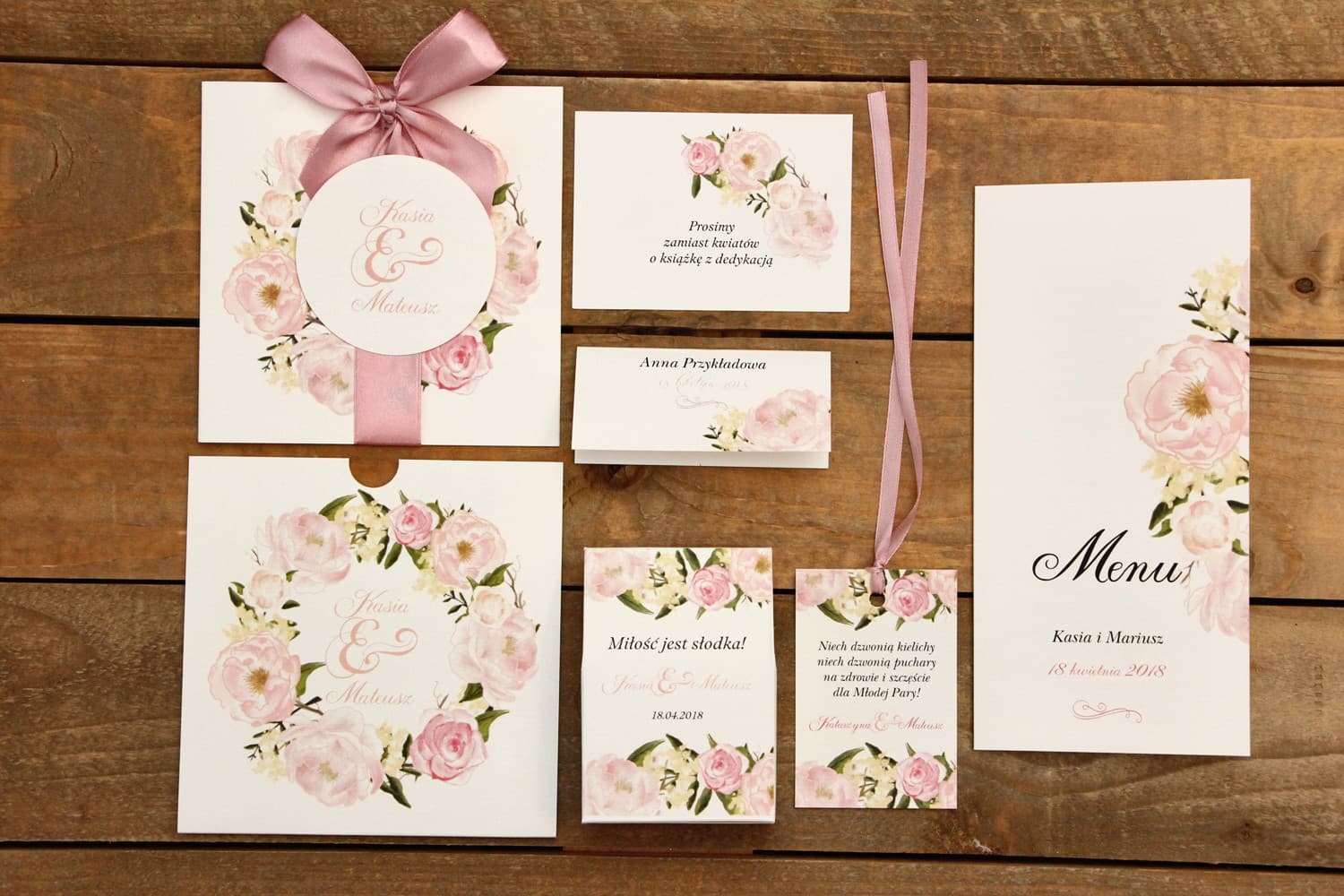 Zestaw Próbek Papeterii Ślubnej, Kwiatowy Wzór | Próbki Zaproszeń Ślubnych | Malowane Kwiaty nr 12