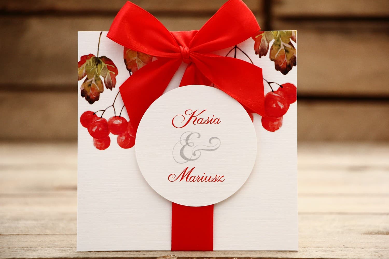 Zaproszenia ślubne jesienne z akwarelową jarzębiną w etui – Malowane Kwiaty nr 16 - 3