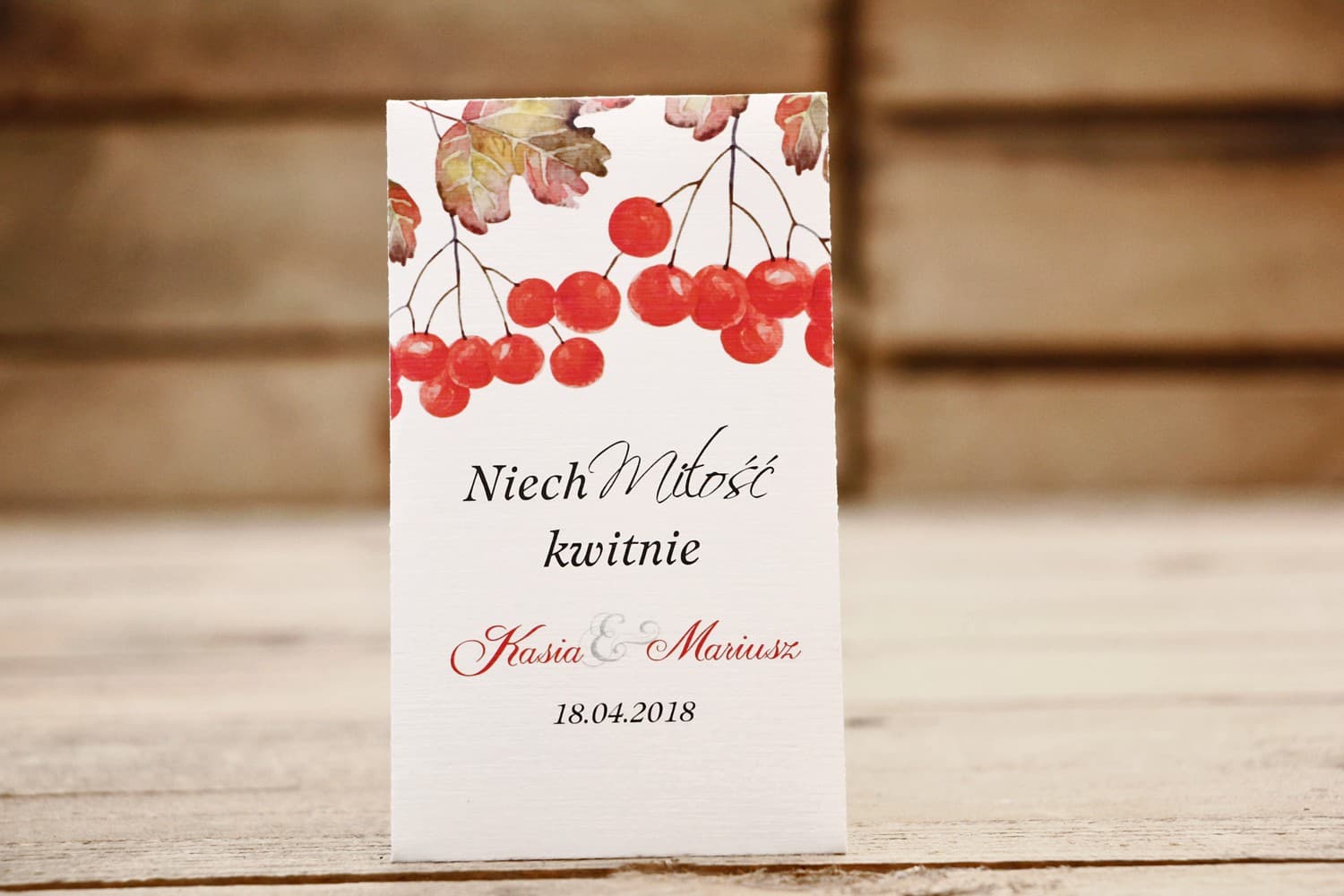 Podziękowania dla Gości Nasiona Niezapominajki | Upominki Weselne Jesienna Jarzębina | Malowane Kwiaty nr 16