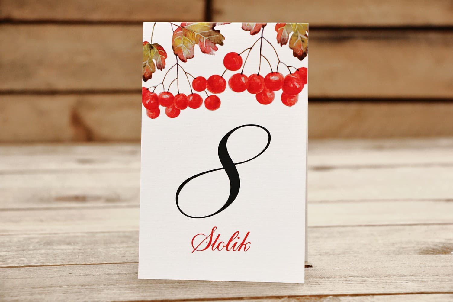 Jesienne Numery na Stół Weselny | Akwarelowe Oznaczenia Stołów z Jarzębiną | Malowane Kwiaty nr 16