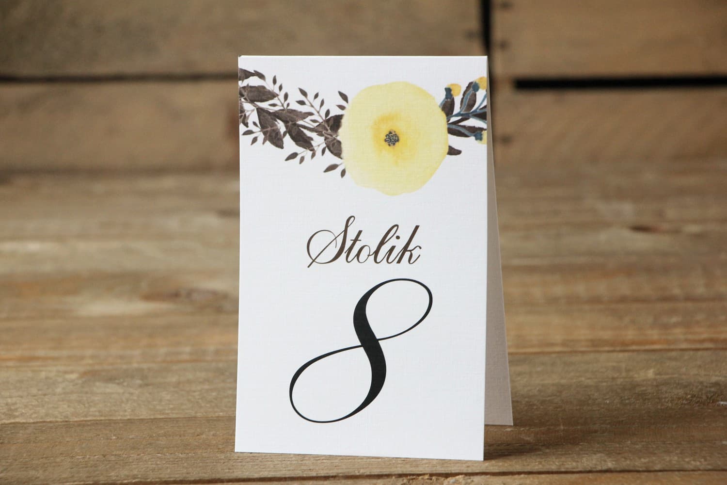 Akwarelowe Numery na Stół z Żółtymi Jaskrami | Numeracja Stołów Weselnych | Malowane Kwiaty nr 18