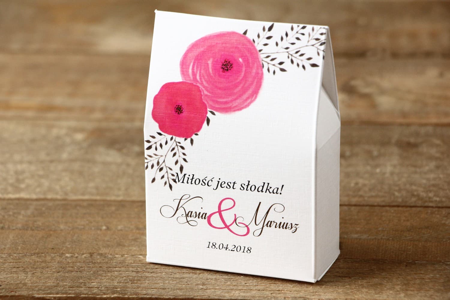 Pudełeczka z amarantowymi kwiatami na słodycze | Podziękowania dla Gości Weselnych | Malowane Kwiaty nr 19
