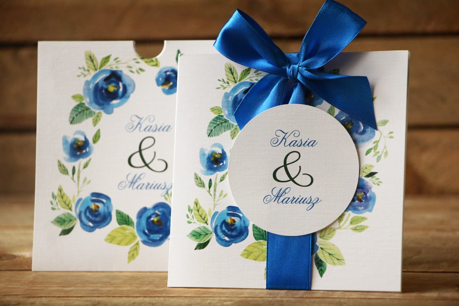 Zaproszenia ślubne rustykalne z akwarelowymi chabrami w etui Malowane Kwiaty nr 23 - 2