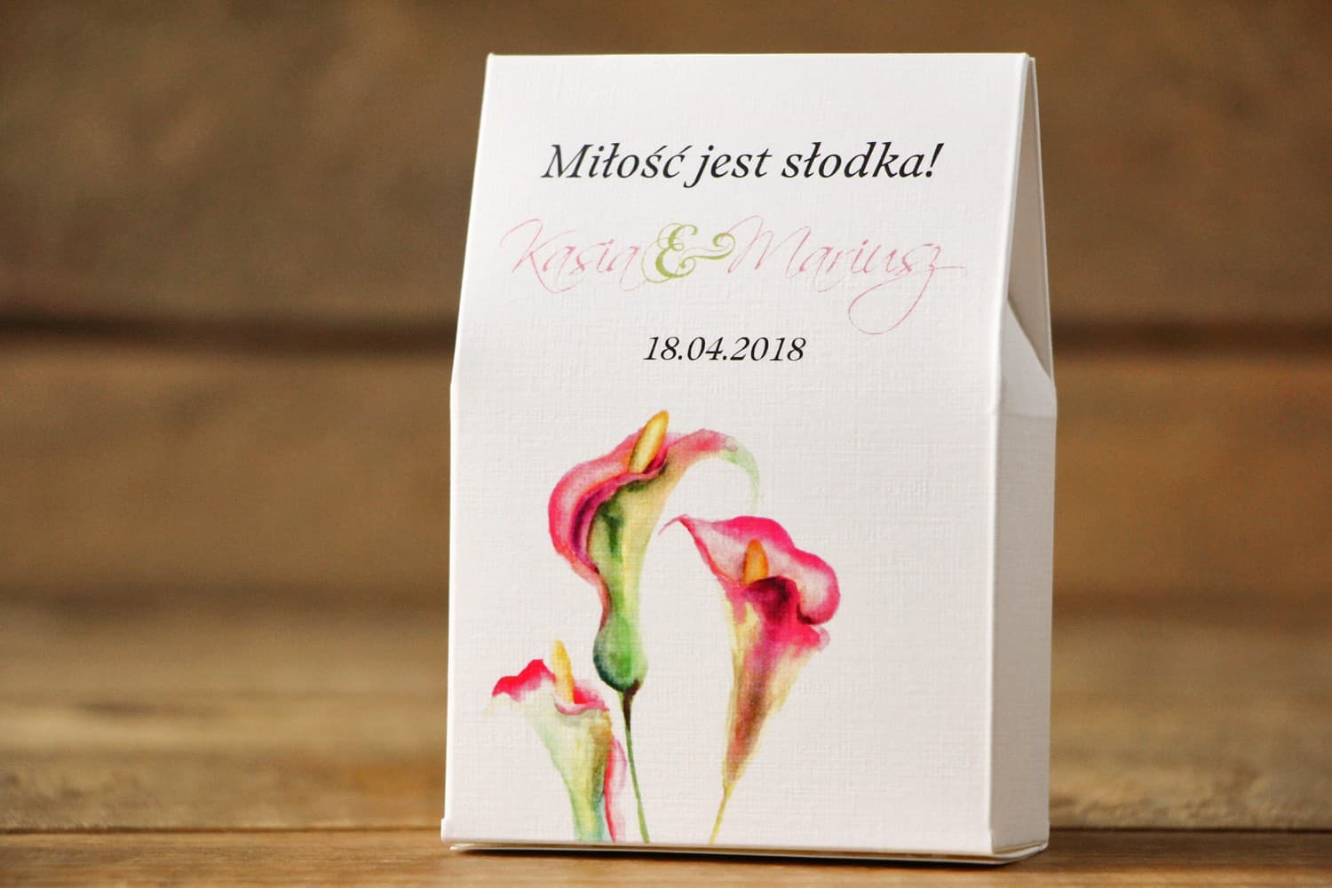 Pudełeczka z cukierkami z motywem kalii | Podziękowania dla gości weselnych | Malowane Kwiaty nr 25