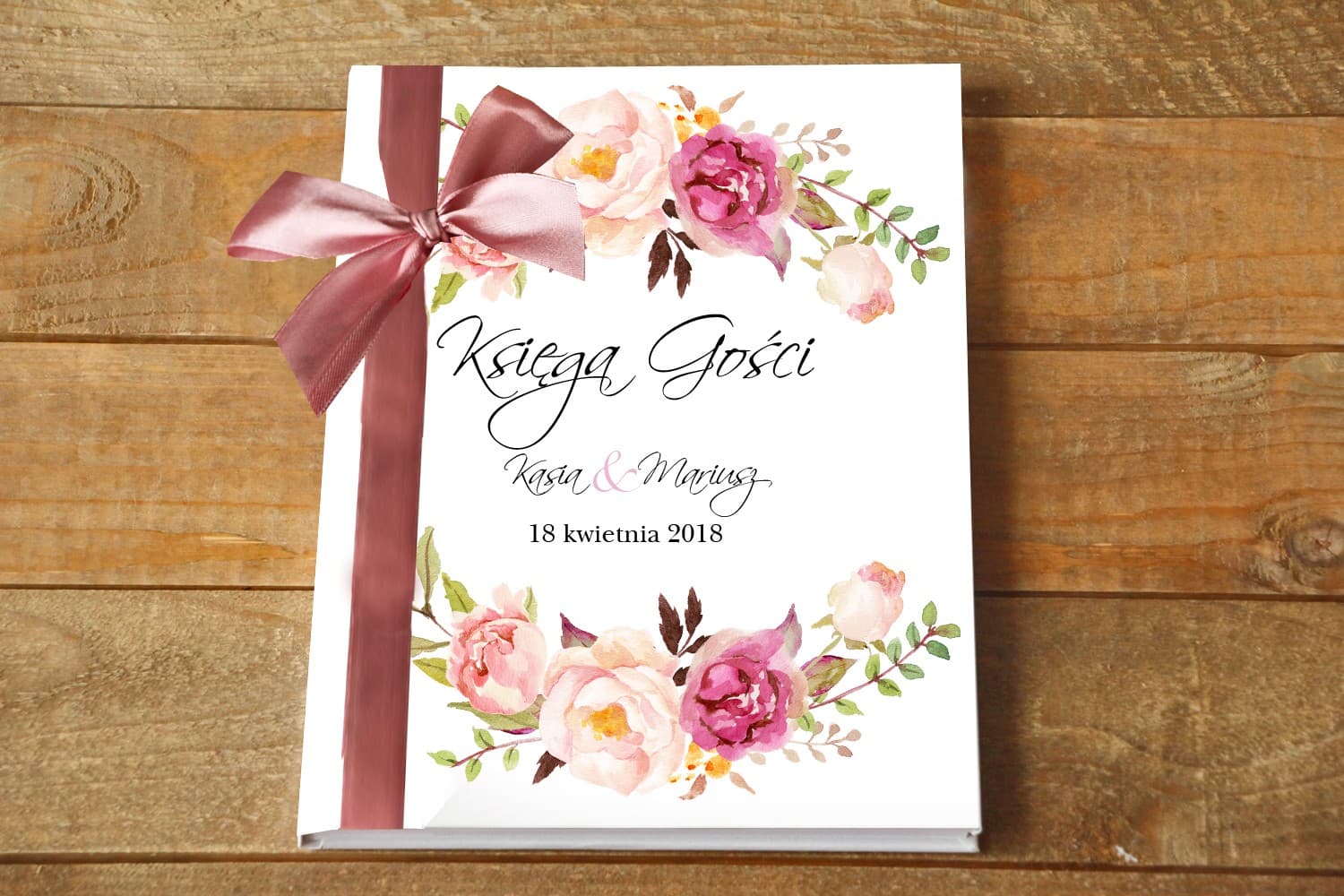 Personalizowana Księga Gości Akwarelowe Kwiaty | Elegancka Księga Weselna A4 | Malowane Kwiaty Nr 28
