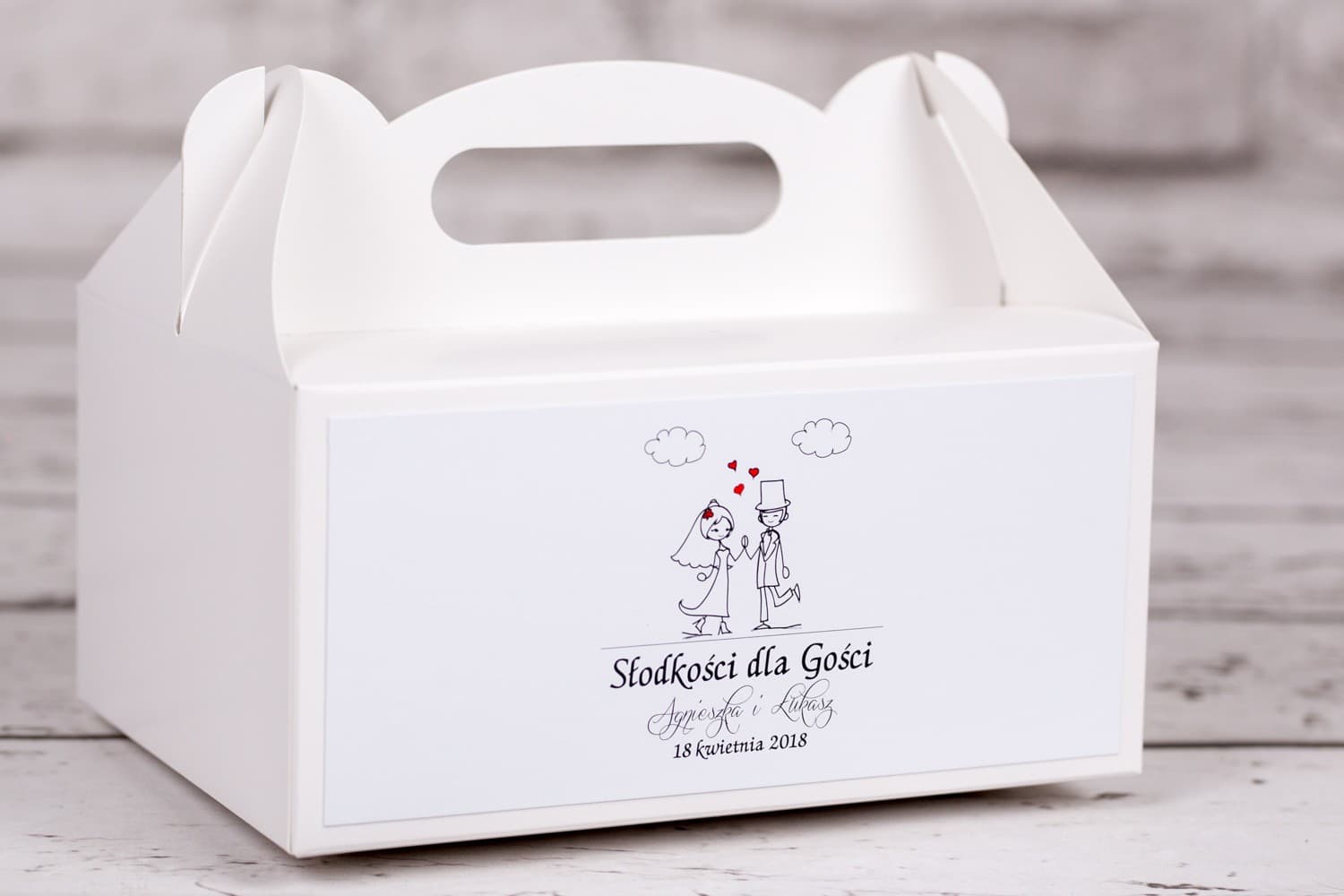 Pudełka na Ciasto Weselne z Nadrukiem Pary Młodej | Personalizowane Opakowania z Rączką | Bueno nr 2