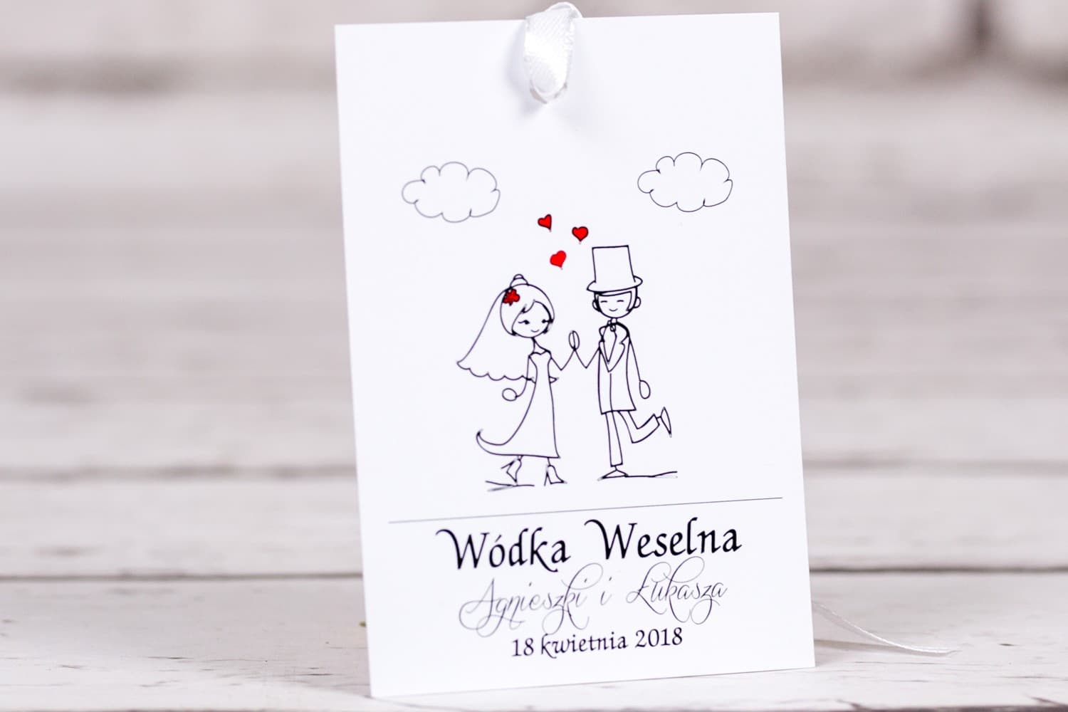 Śmieszne Zawieszki na Wódkę Weselną z Parą Młodą | Przywieszki na Alkohol z Wierszykiem | Bueno nr 2