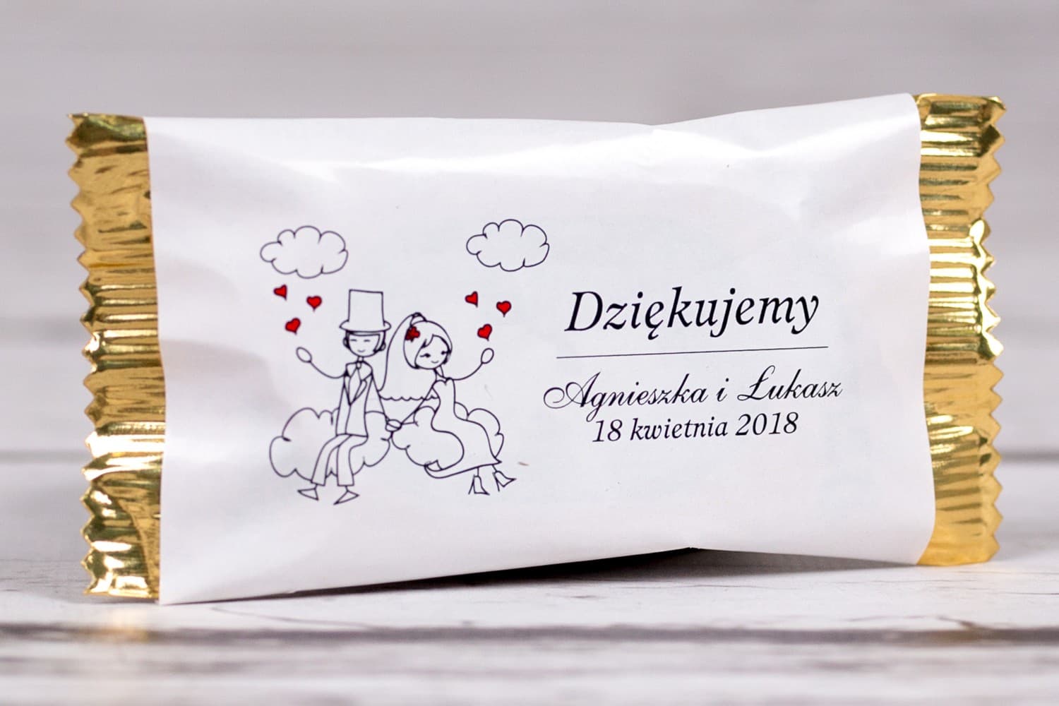 Czekoladki z grafiką Pary Młodej, adwokat | Słodkie podziękowania dla gości ślubnych | Bueno nr 3