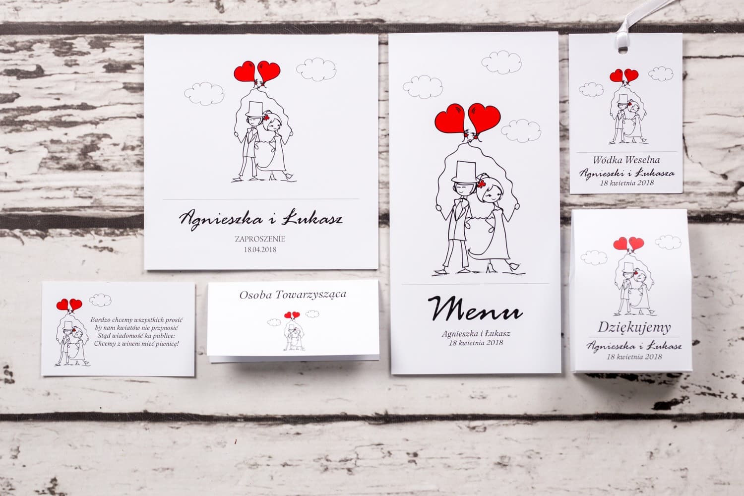 Zaproszenia ślubne z zabawnym rysunkiem pary młodej i balonami Bueno nr 6 - 3