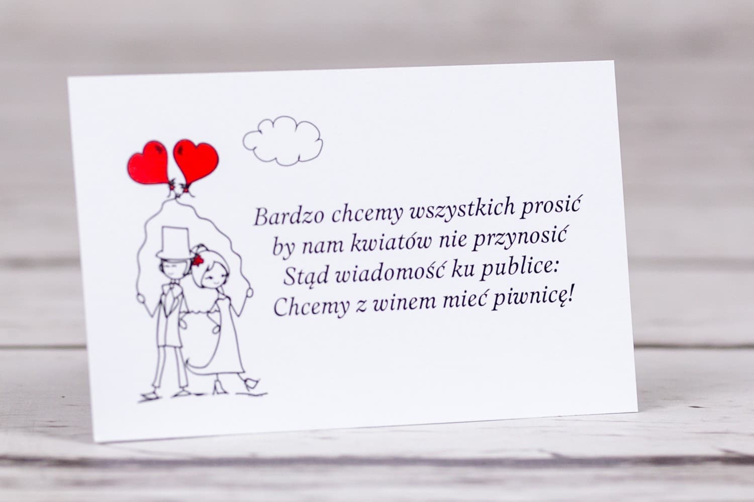 Śmieszny bilecik do zaproszeń z Parą Młodą | Wkładka informacyjna do zaproszenia ślubnego | Bueno nr 6