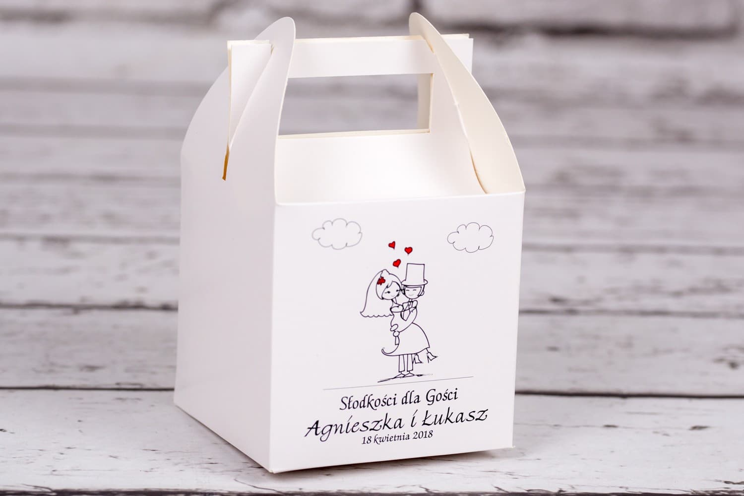Pudełka na Ciasto Weselne z Rączką | Personalizowany Nadruk z Parą Młodą | Bueno nr 8
