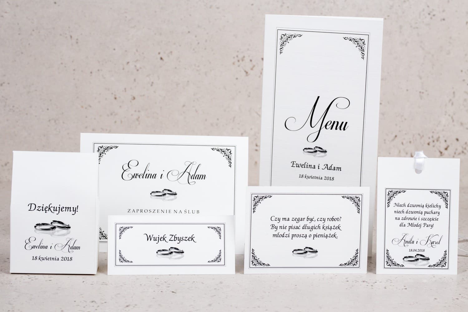 Zaproszenia ślubne klasyczne z elegancką ramką i obrączkami – Arte nr 1 - 3