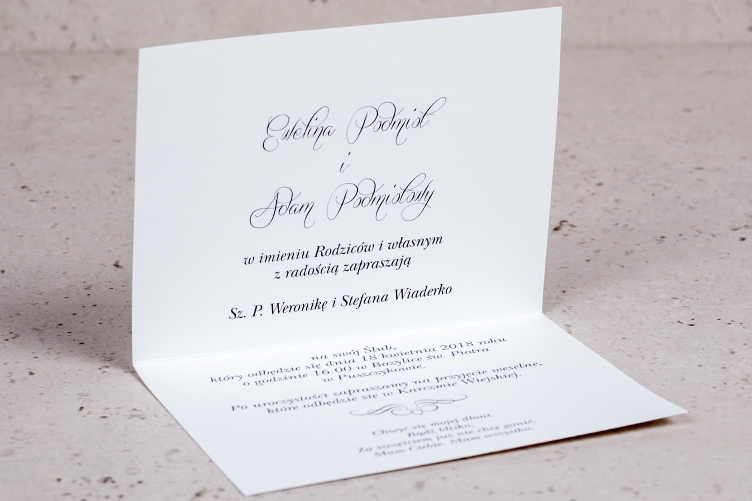 Zaproszenia ślubne klasyczne z ornamentem na papierze lnianym – Arte nr 3 - 2