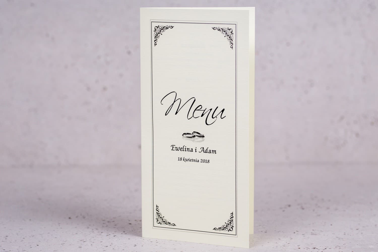 Eleganckie Menu Weselne Ecru z Obrączkami | Karta Menu na Stół Weselny | Arte nr 2