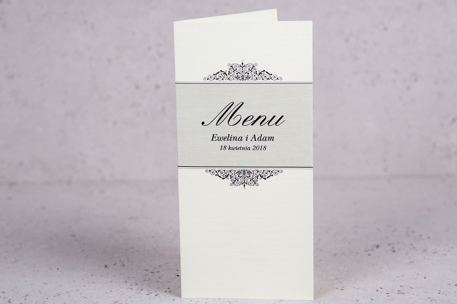 Eleganckie Menu Weselne Ecru na Papierze Lniany | Stojące Karty Menu na Stół Weselny | Arte nr 4