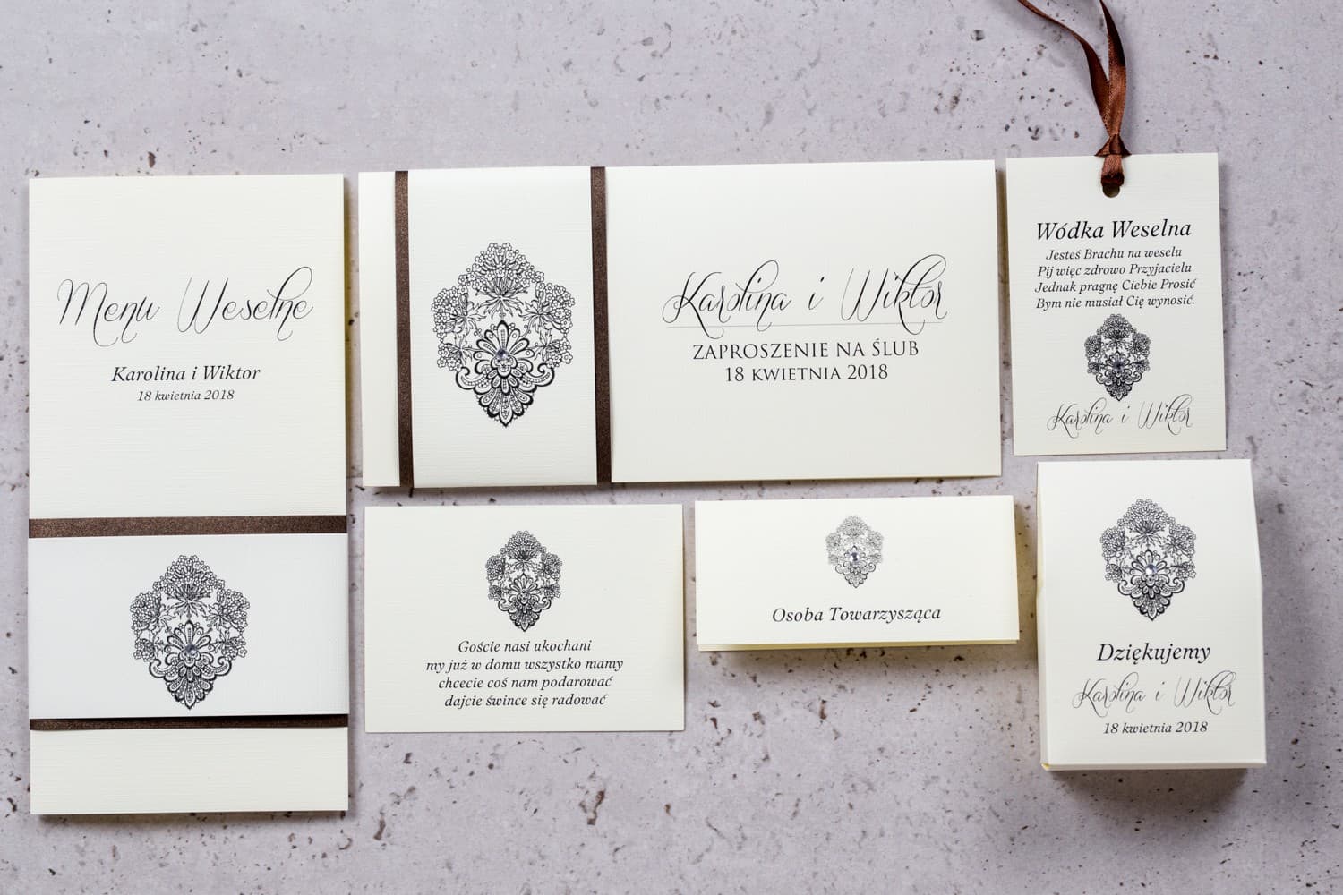 Próbki Zaproszeń Ślubnych z Cyrkonią i Ornamentem | Zestaw Papeterii do Oceny Jakości | Moreno nr 6