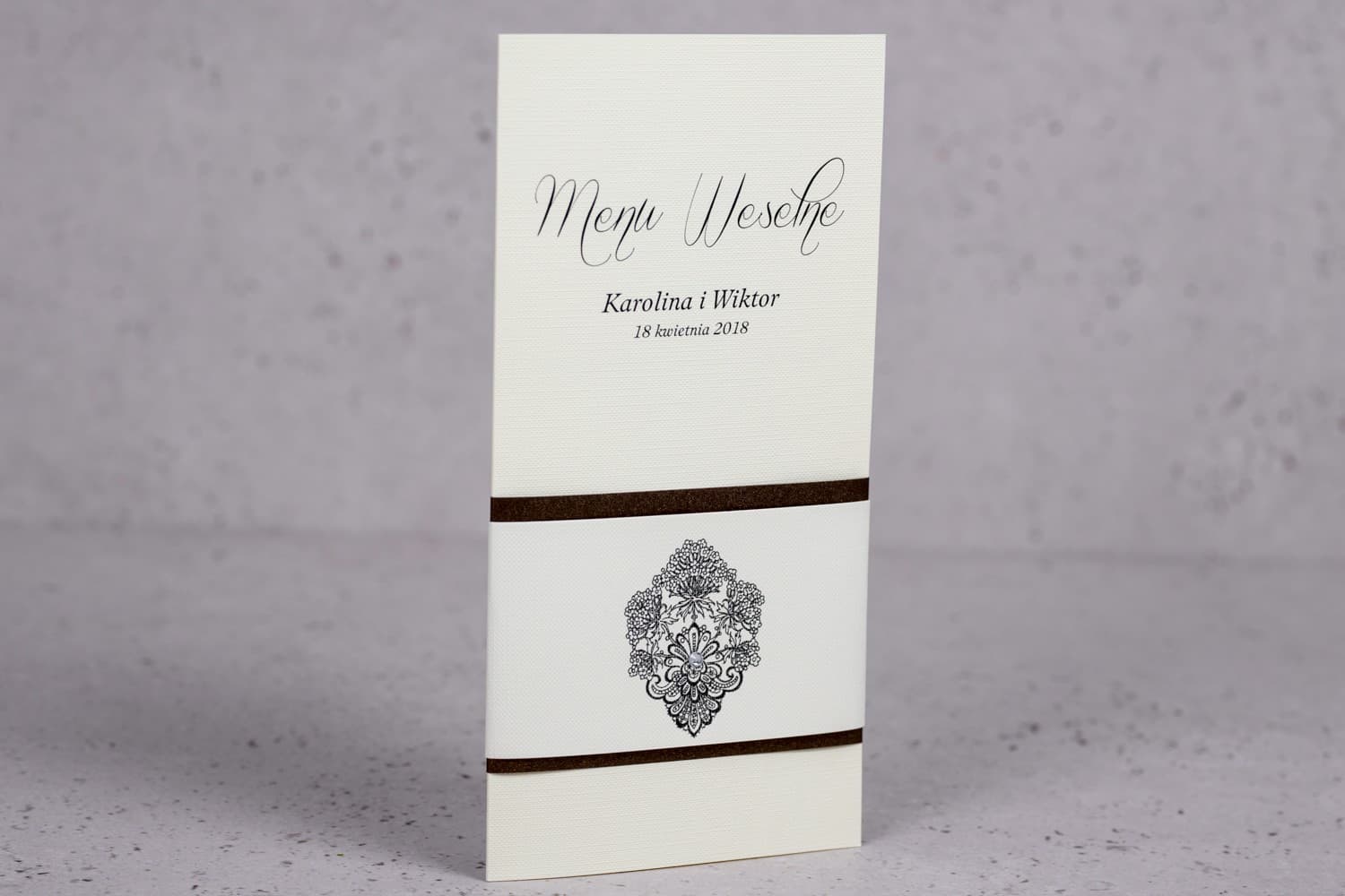 Eleganckie Menu Weselne z Cyrkonią i Owijką | Karta Dań na Stół Weselny Glamour | Moreno Nr 6