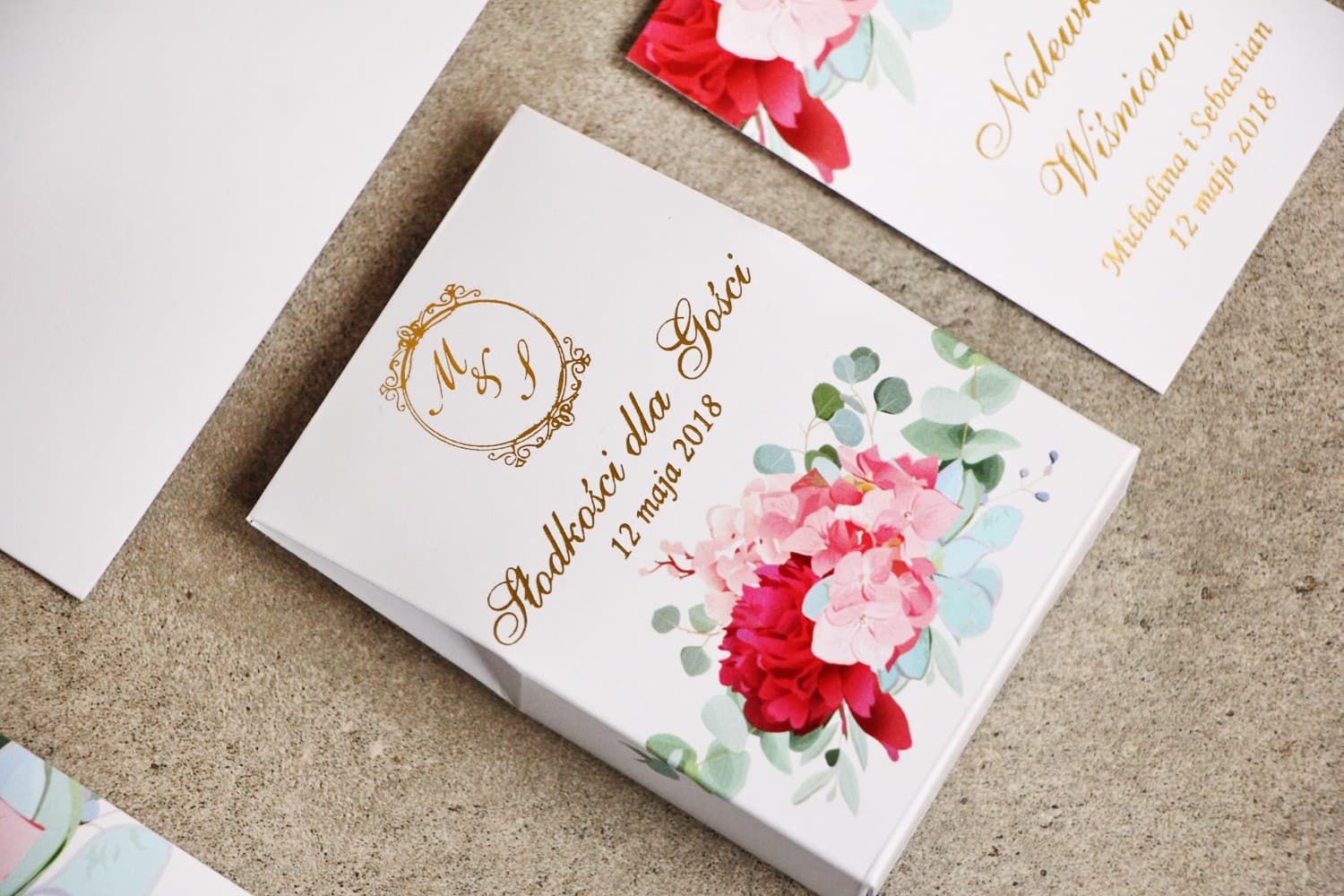 Złocone Pudełeczka z Karmelkami Piwonie | Podziękowania dla Gości Weselnych | Sorento nr 14