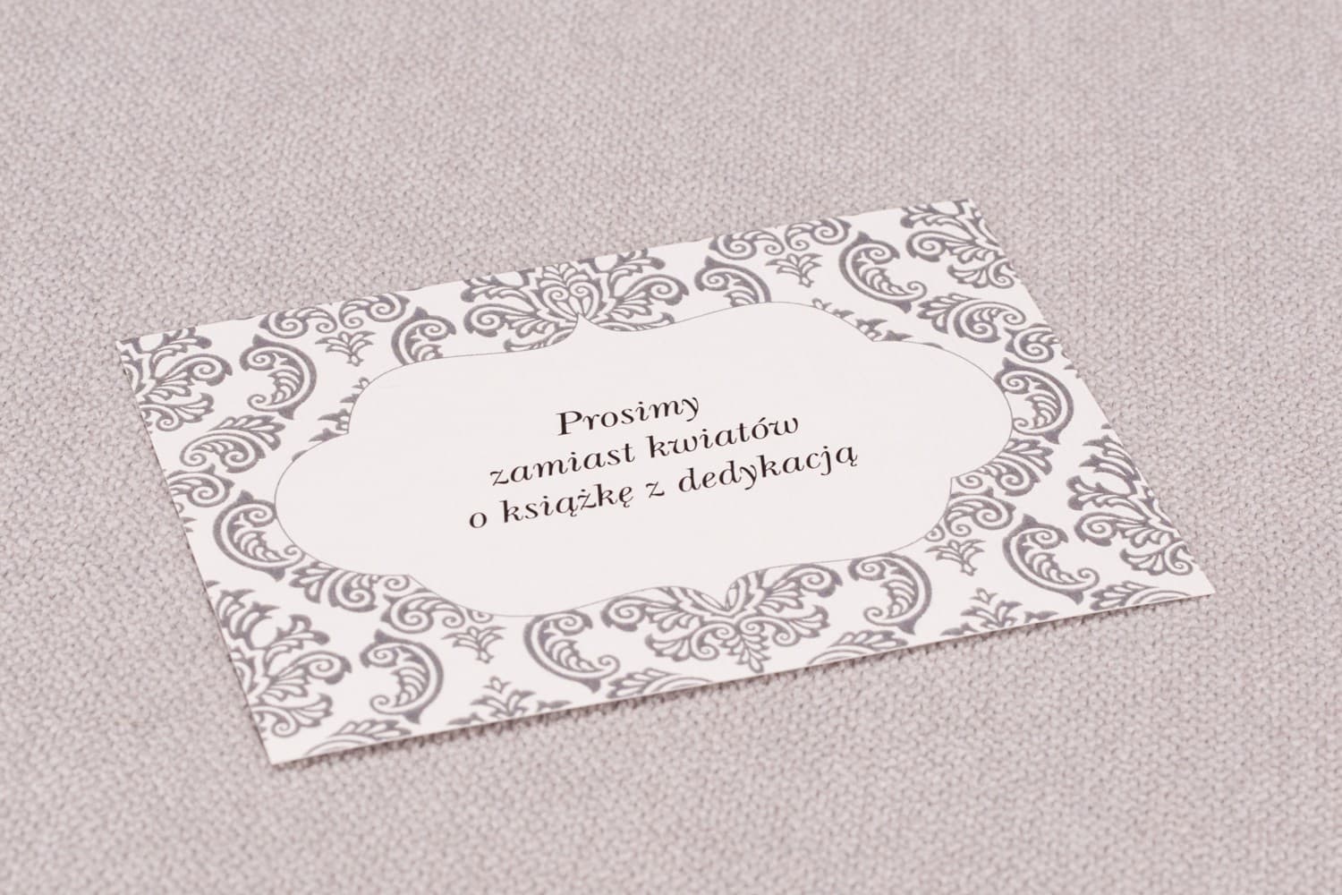 Eleganckie Wkładki do Zaproszeń Szare | Bileciki Informacyjne z Ornamentem | Madras nr 6
