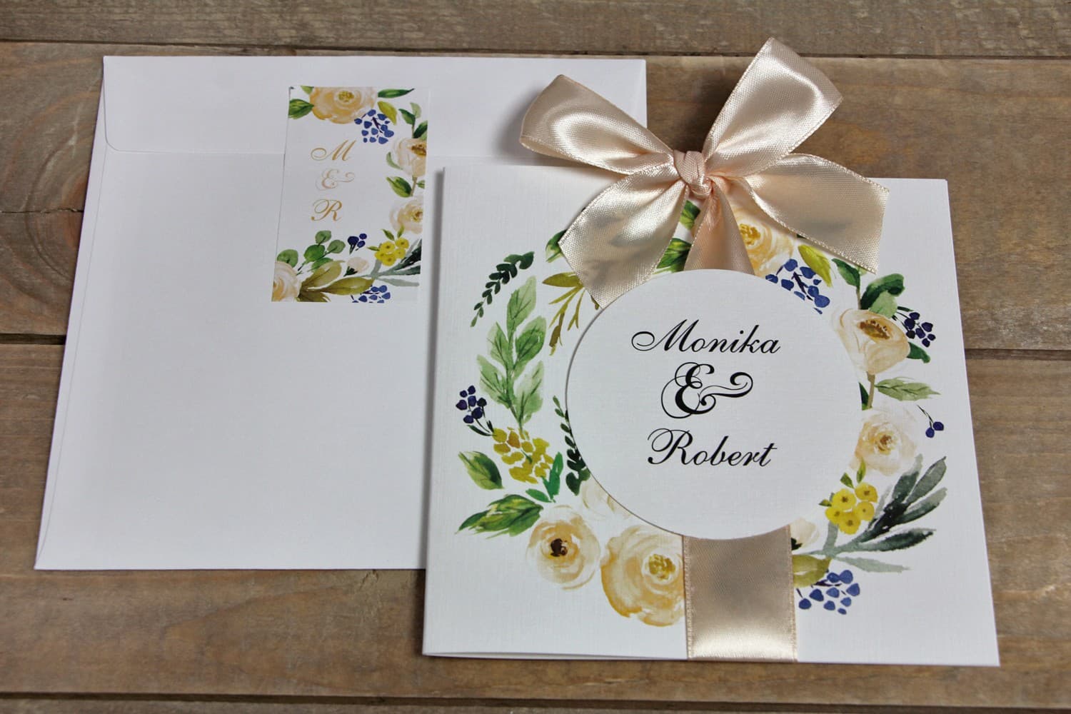 Zaproszenia ślubne z akwarelowymi piwoniami i satynową tasiemką – Akwarele nr 26 - 2