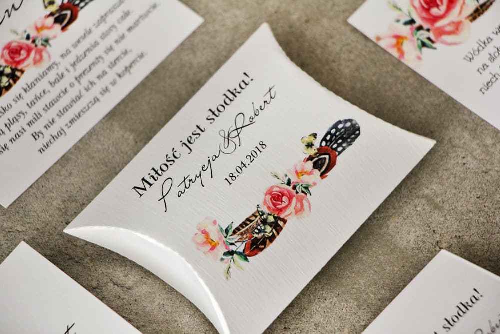 Pudełeczka Poduszeczki Boho z Motywem Wianka | Słodkie Podziękowania dla Gości Weselnych | Pistacjowe nr 16