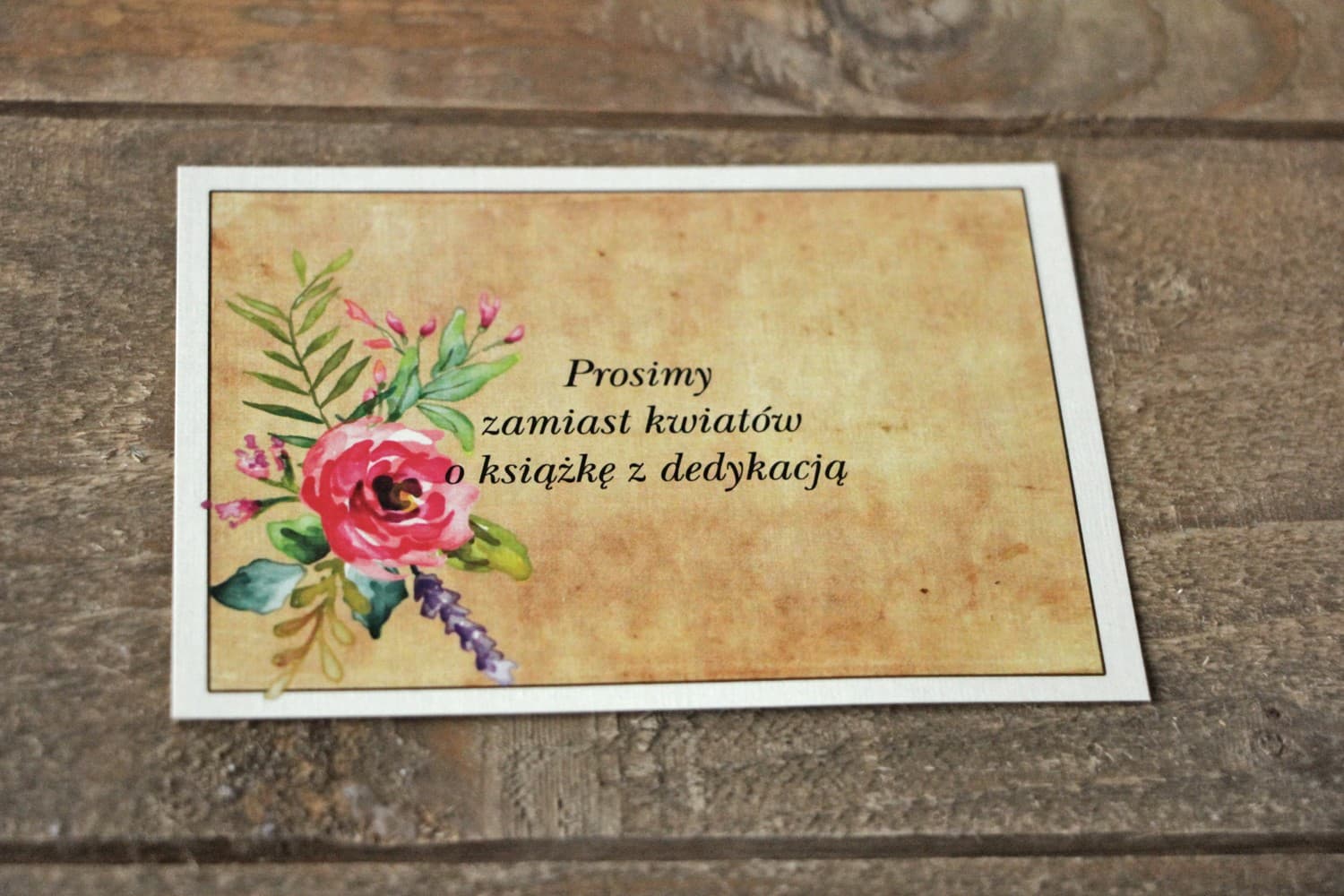 Rustykalny Bilecik z Kwiatami Boho, Wkładka do Zaproszeń | Bileciki Ślubne Informacyjne | Karmelowe nr 1