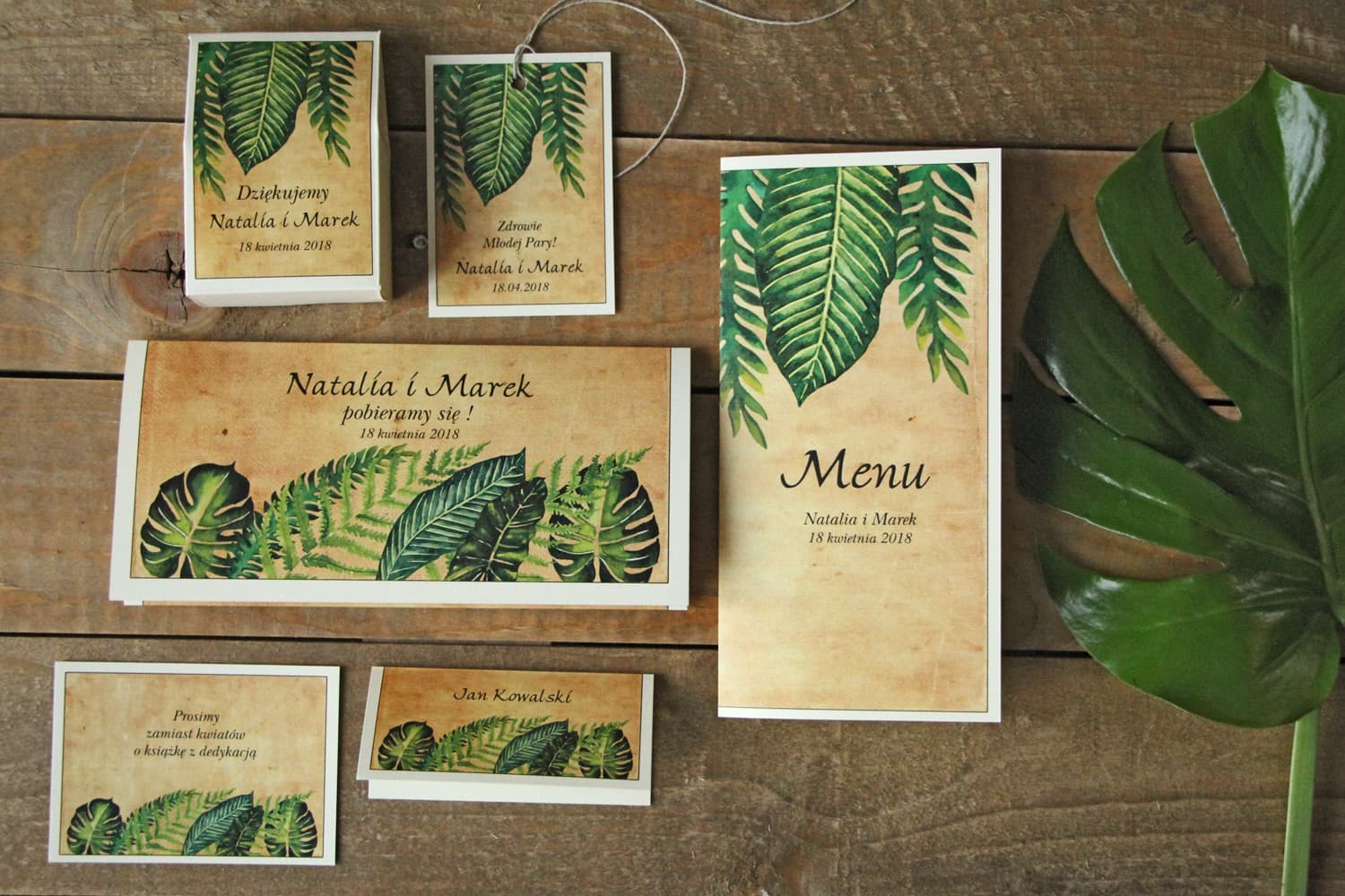 Zaproszenia ślubne rustykalne w stylu greenery z leśną paprocią – Karmelowe nr 5 - 3