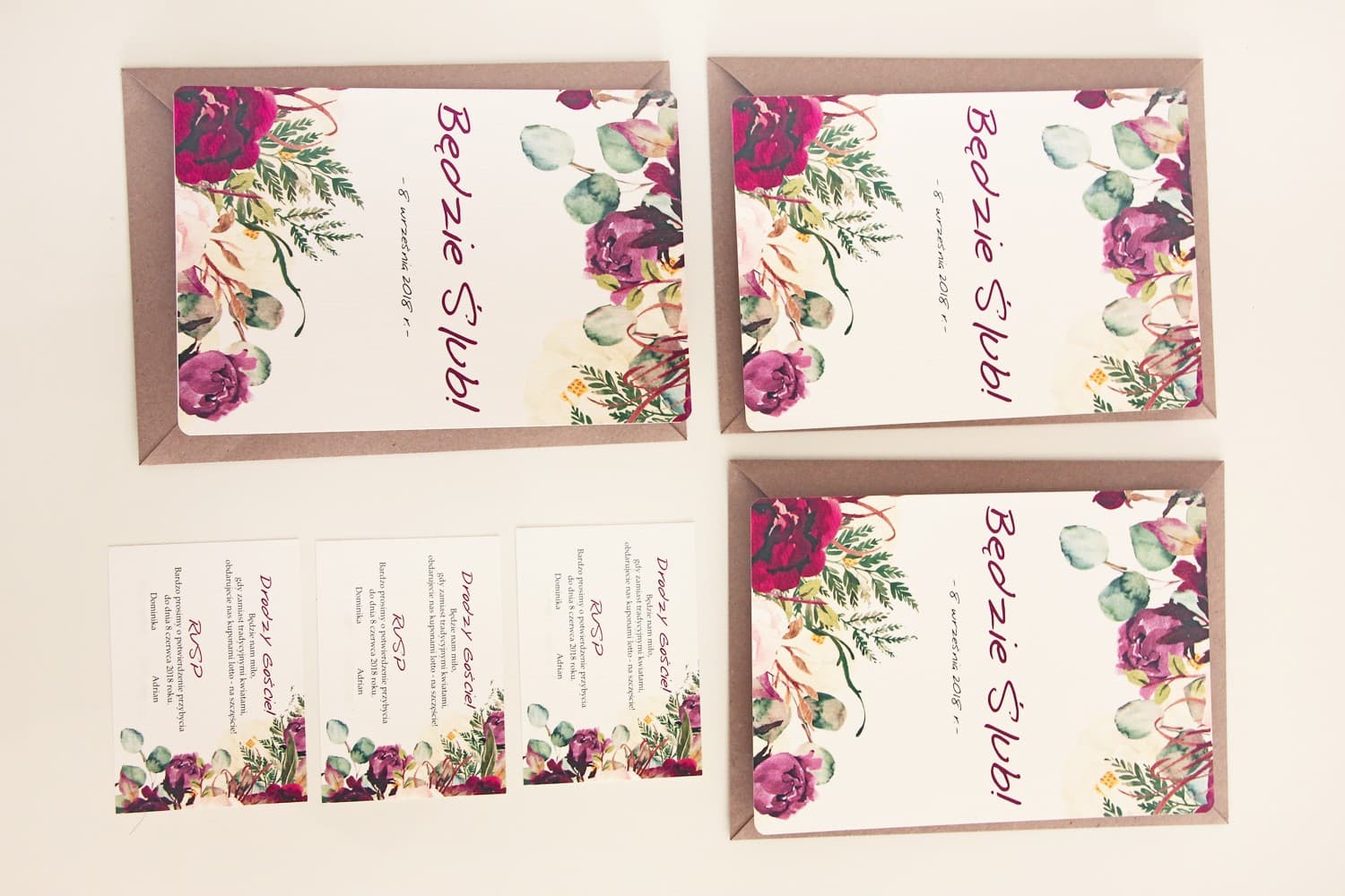 Zaproszenia ślubne bordowe złocone z motywem róż w stylu glamour – Sorento nr 16 - 2