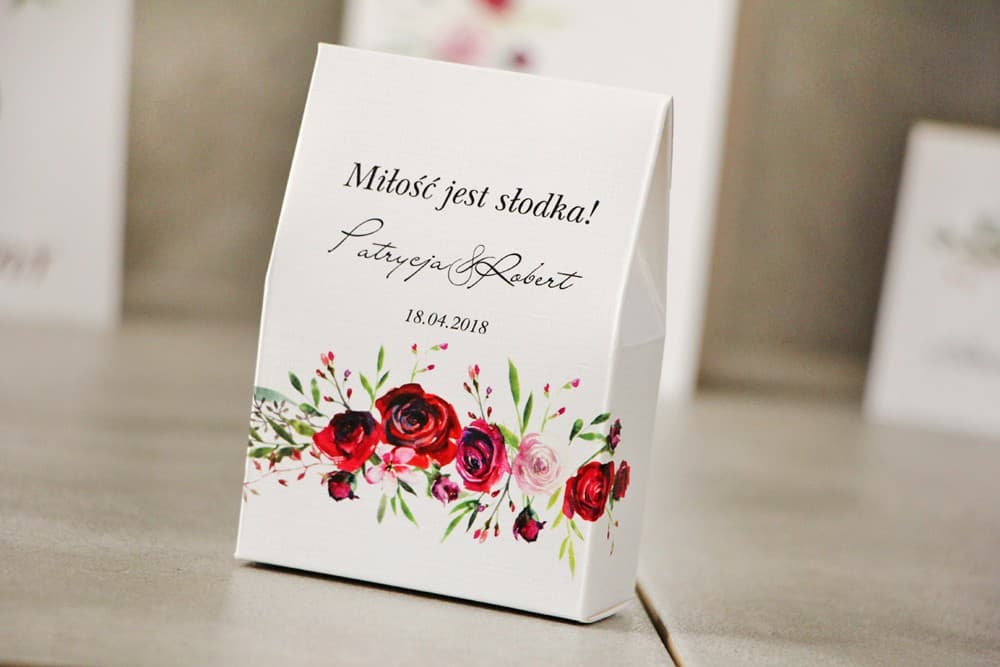 Eleganckie Pudełeczka z Bordowymi Różami i Słodyczami | Podziękowania dla Gości Weselnych | Pistacjowe nr 18