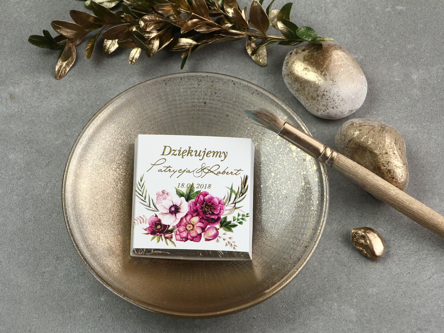 Złocone Czekoladki z Fioletowym Anemonem | Podziękowania dla Gości Weselnych | Cykade nr 5