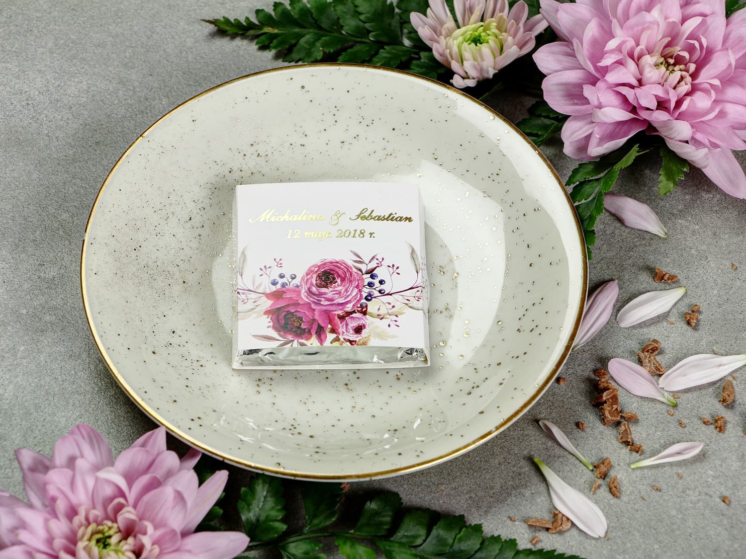 Czekoladki dla Gości Złocone Kwiaty | Podziękowania Ślubne | Sorento nr 3