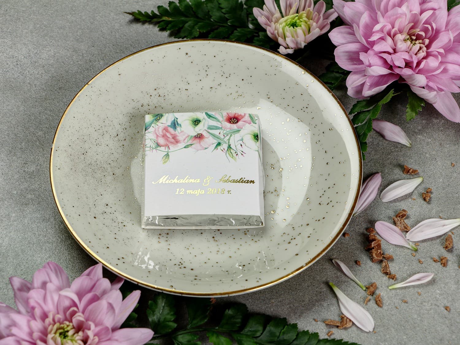 Czekoladki Podziękowania dla Gości z Eustomą | Eleganckie Upominki Ślubne ze Złoceniem | Sorento nr 8