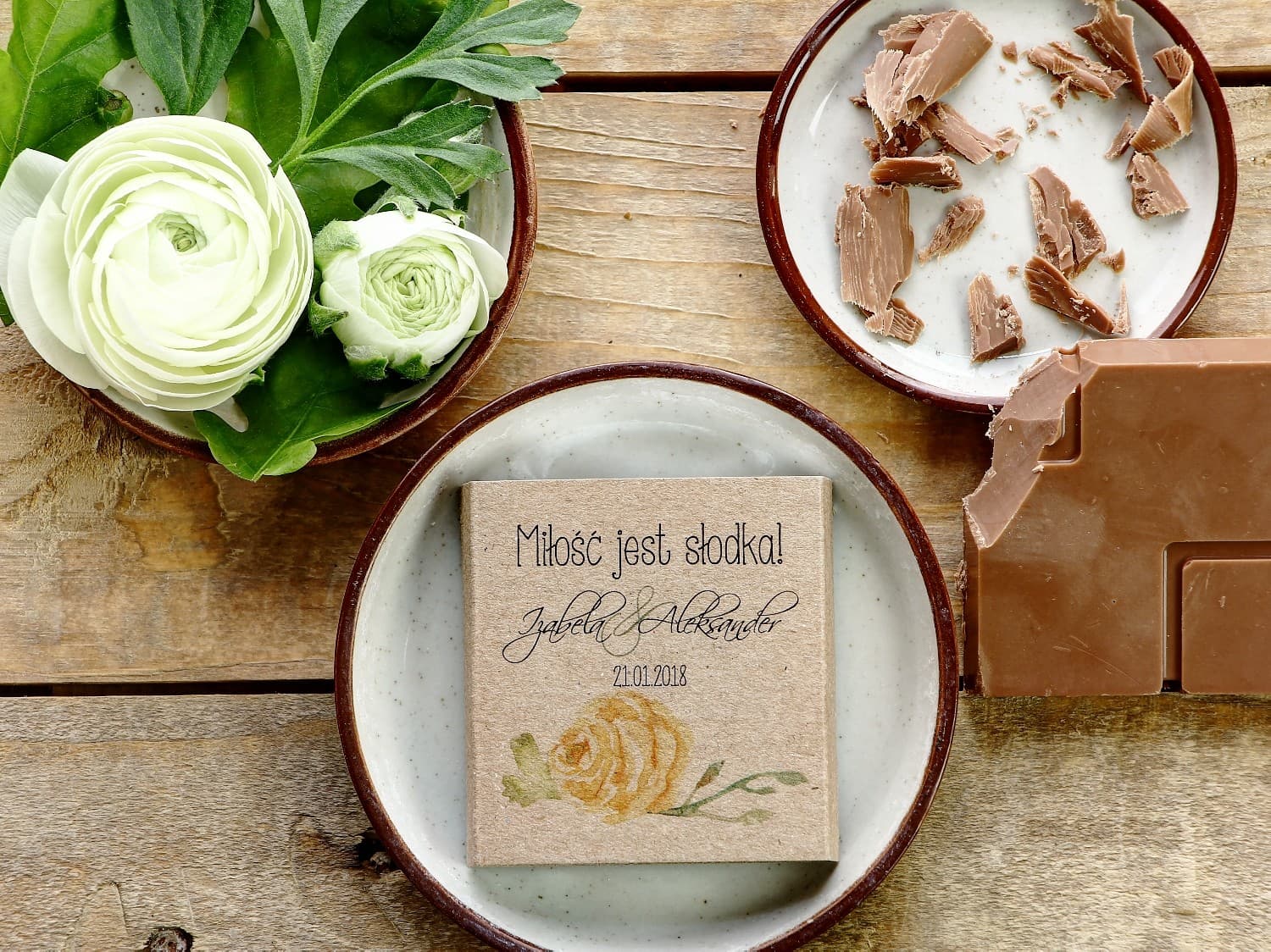 Eleganckie Czekoladki Podziękowania dla Gości | Słodkie Upominki Ślubne z Żółtą Różą | Margaret nr 3