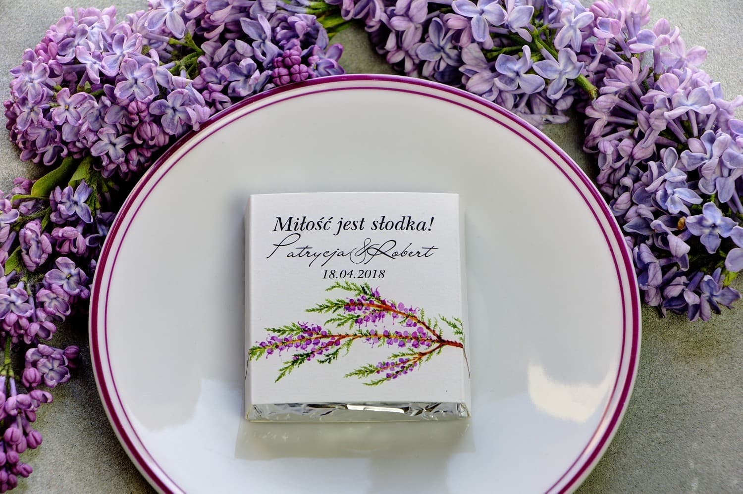 Słodkie Podziękowania dla Gości Czekoladki z Wrzosem | Upominki Ślubne | Pistacjowe nr 22