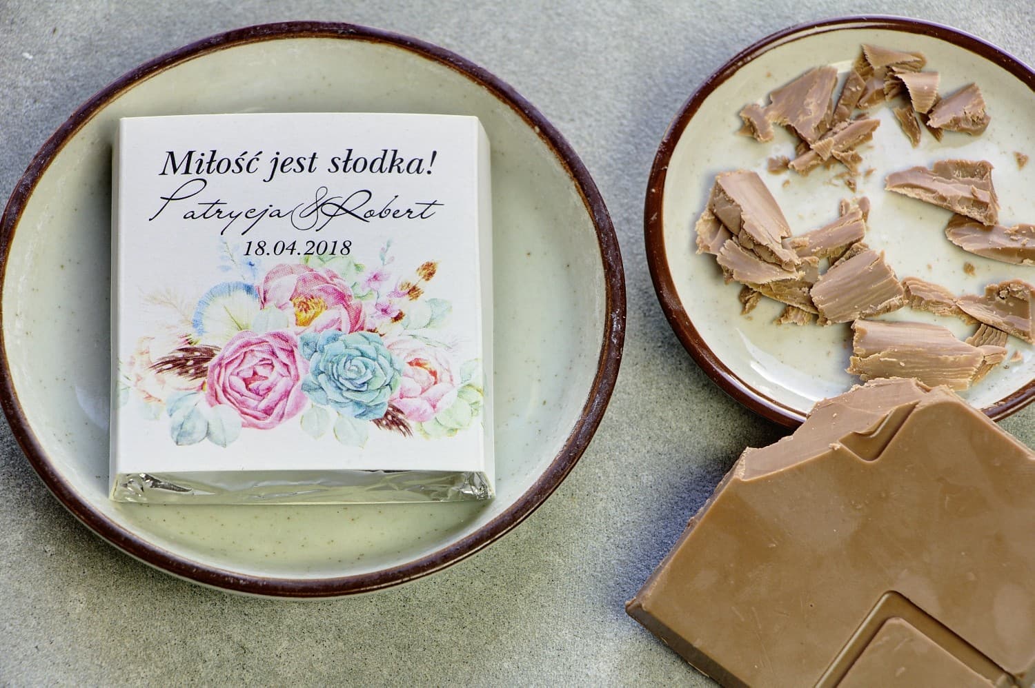 Czekoladki Ślubne Boho z Piwoniami | Podziękowania dla Gości Weselnych Personalizowane | Pistacjowe nr 24